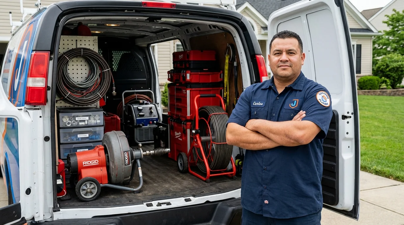 Professional drain cleaning equipment and Johns Plumbing LLC plumber in Reisterstown