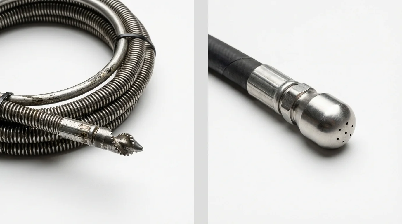 Drain snake cable and hydro jetting nozzle used for drain cleaning in Reisterstown, MD
